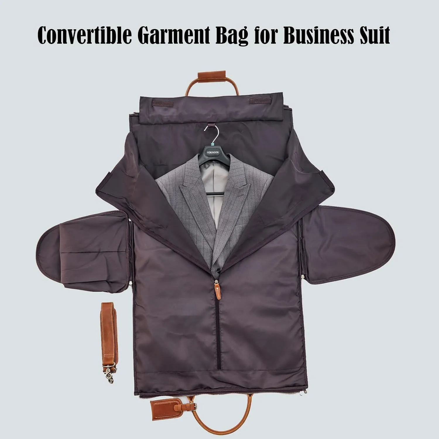 Genuine Leather Convertible Garment Bag with Shoes Compartmen Customized Full Grain Leather Carry on Duffle Bag for Men Women Weekender Hanging Business Suitcase for Travel Suit