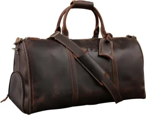 Genuine Leather Convertible Garment Bag with Shoes Compartment Full Grain Leather Carry on Duffle Bag for Men Women Weekender Hanging Business Suitcase for Travel Suit Coffee