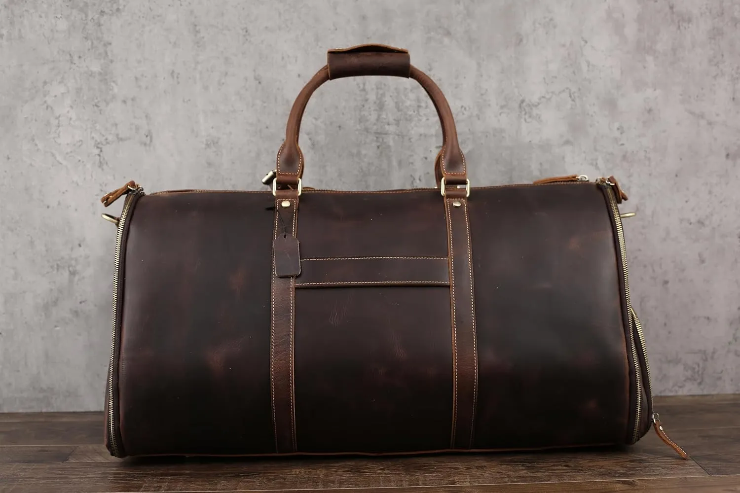 Genuine Leather Convertible Garment Bag with Shoes Compartment Full Grain Leather Carry on Duffle Bag for Men Women Weekender Hanging Business Suitcase for Travel Suit Coffee