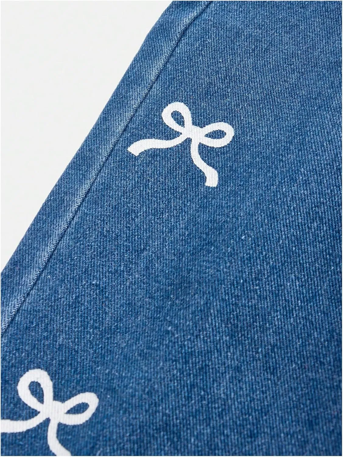 Girl's Bow Graphic Wide Leg Jeans Elastic High Waisted Denim Pants with Pockets