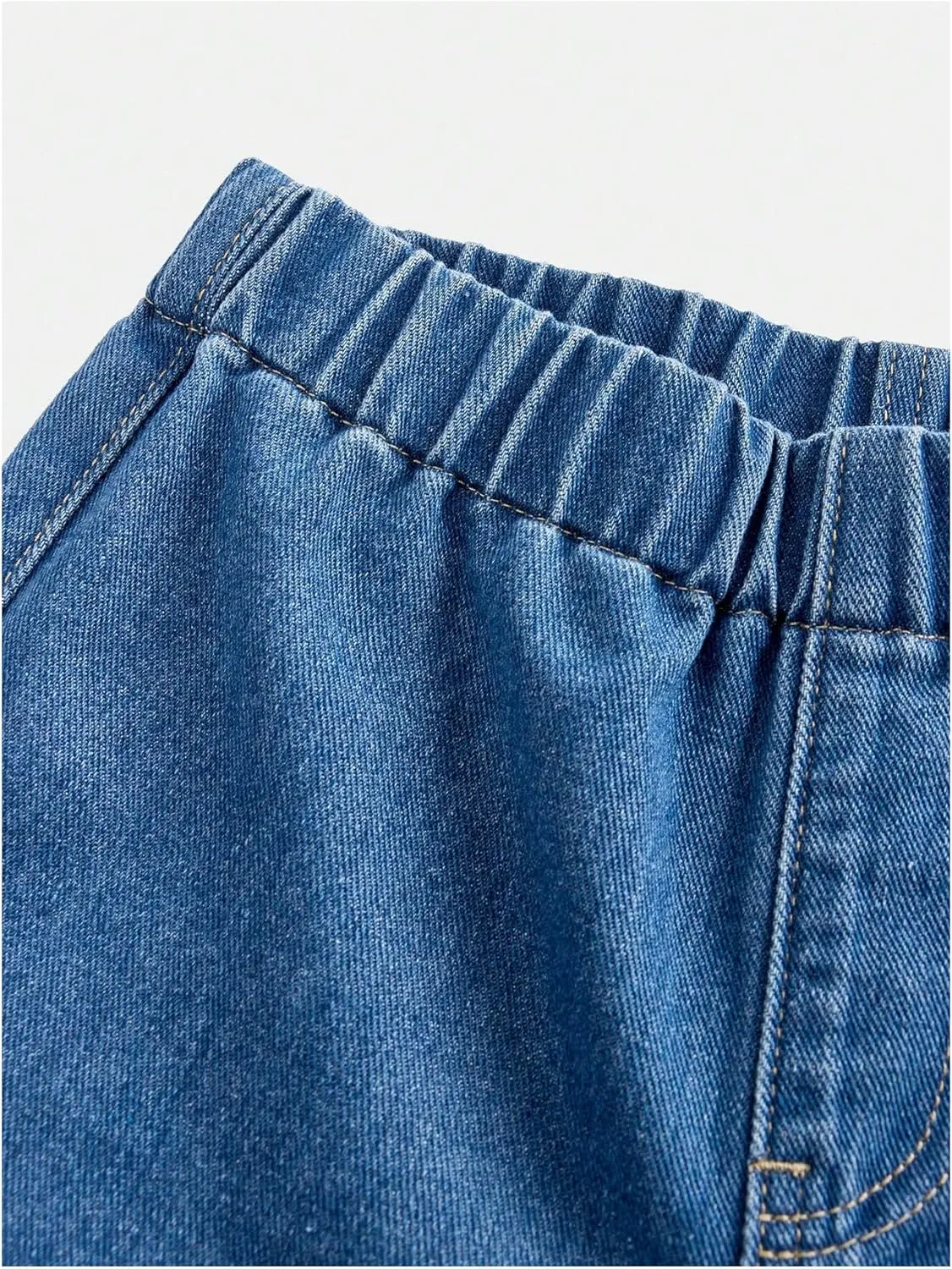 Girl's Bow Graphic Wide Leg Jeans Elastic High Waisted Denim Pants with Pockets