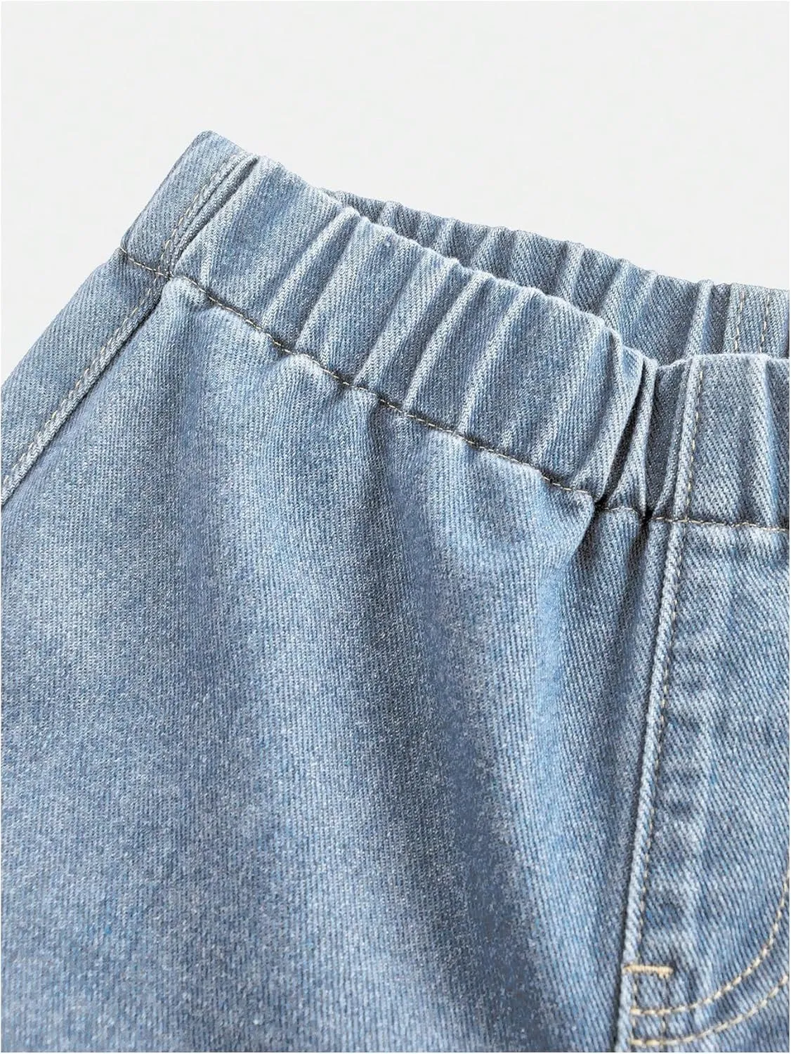 Girl's Bow Graphic Wide Leg Jeans Elastic High Waisted Denim Pants with Pockets