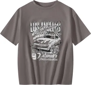 Girl's Car Letter Graphic Print Round Neck Short Sleeve Tee Summer Casual T Shirt Graphics Tee Shirt