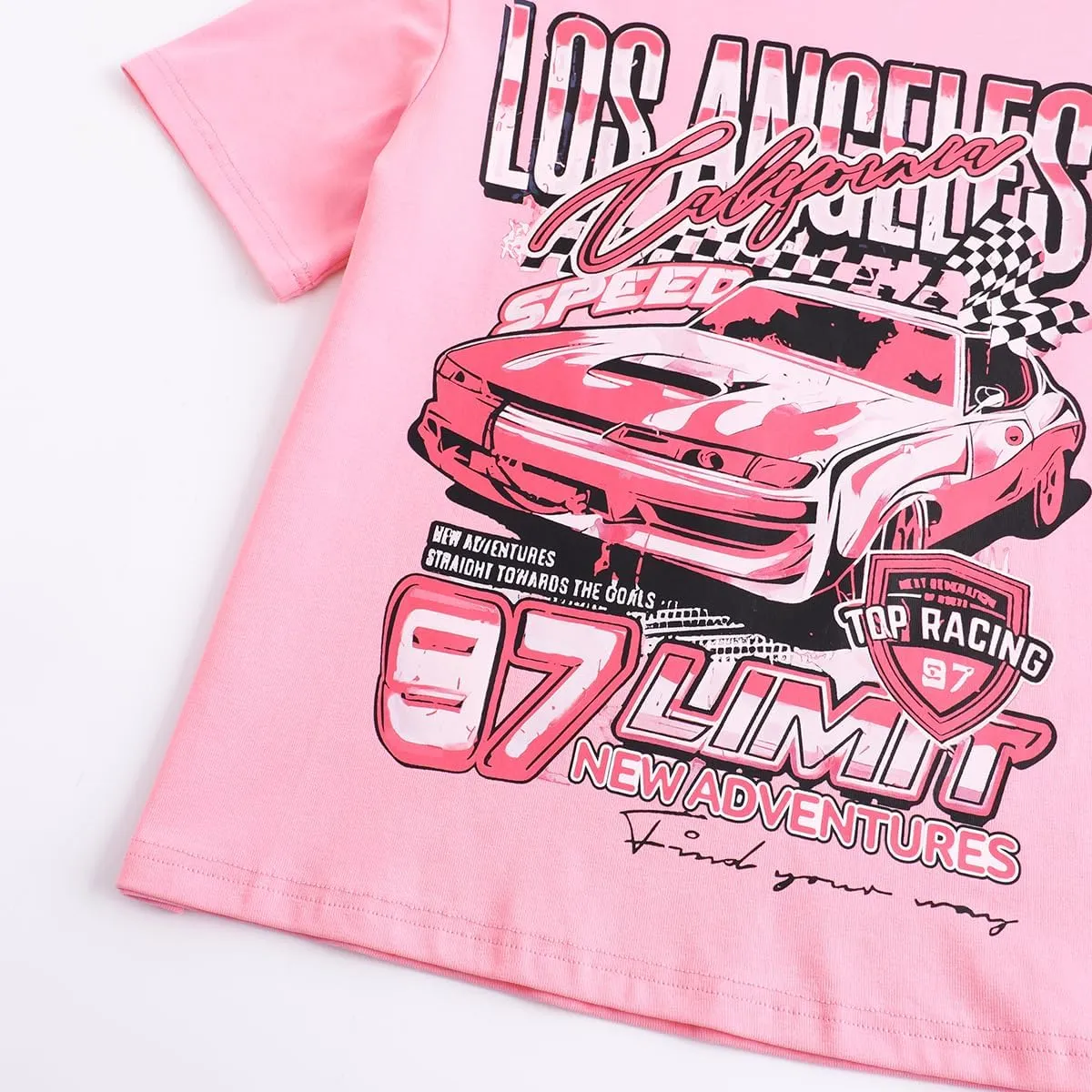 Girl's Car Letter Graphic Print Round Neck Short Sleeve Tee Summer Casual T Shirt Graphics Tee Shirt