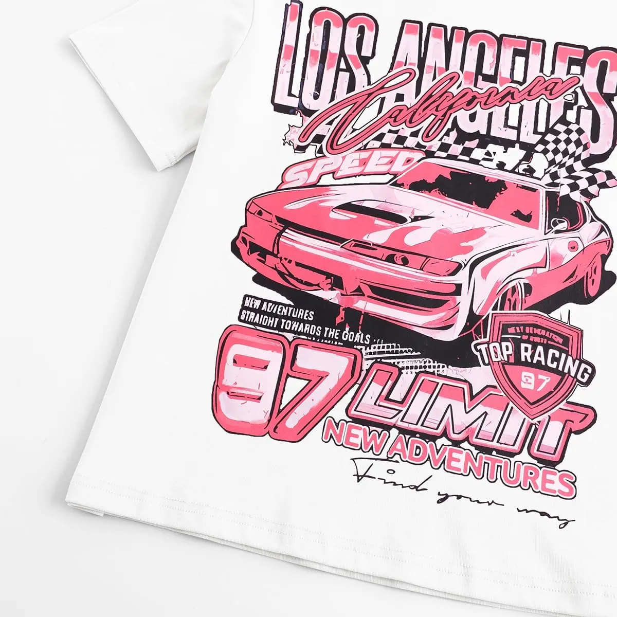 Girl's Car Letter Graphic Print Round Neck Short Sleeve Tee Summer Casual T Shirt Graphics Tee Shirt