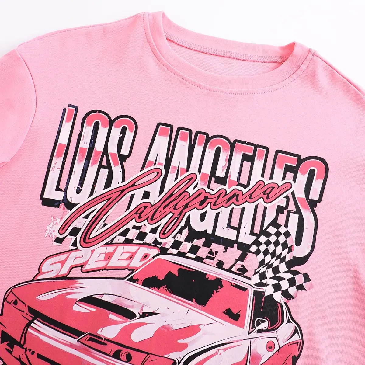 Girl's Car Letter Graphic Print Round Neck Short Sleeve Tee Summer Casual T Shirt Graphics Tee Shirt