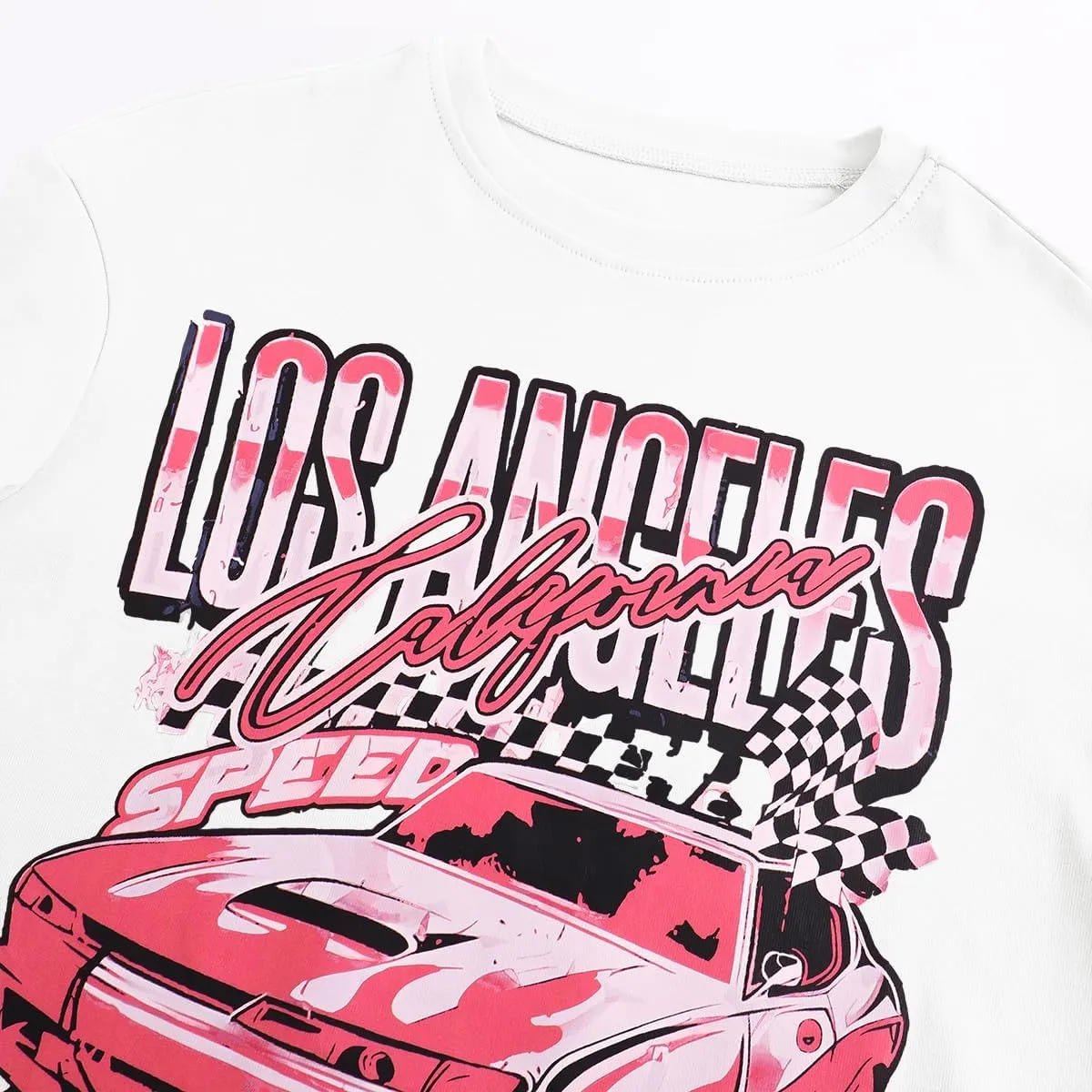Girl's Car Letter Graphic Print Round Neck Short Sleeve Tee Summer Casual T Shirt Graphics Tee Shirt