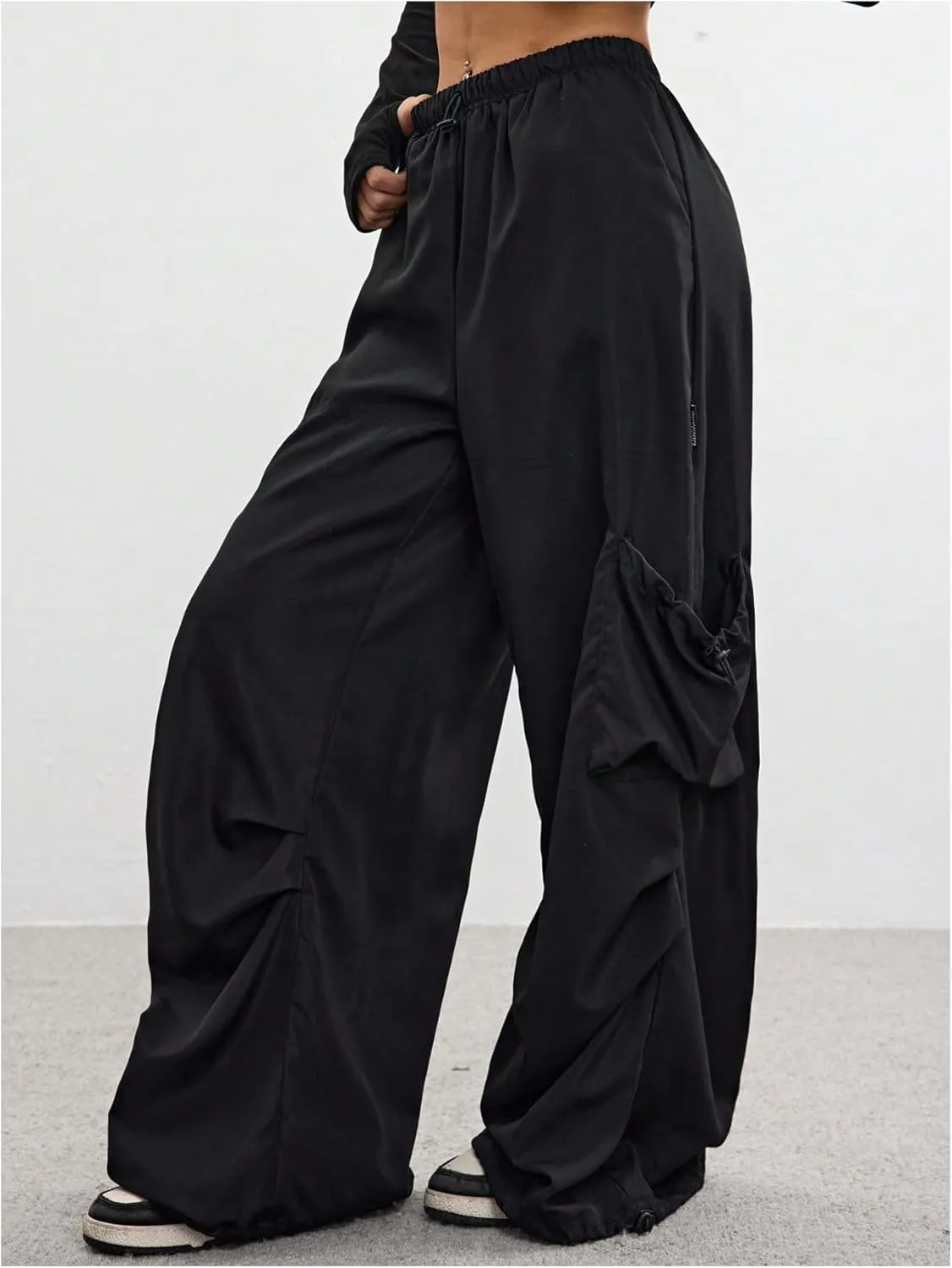 Girl's Straight Leg Cargo Pants Elastic High Waisted Baggy Track Wide Leg Trousers with Pocket