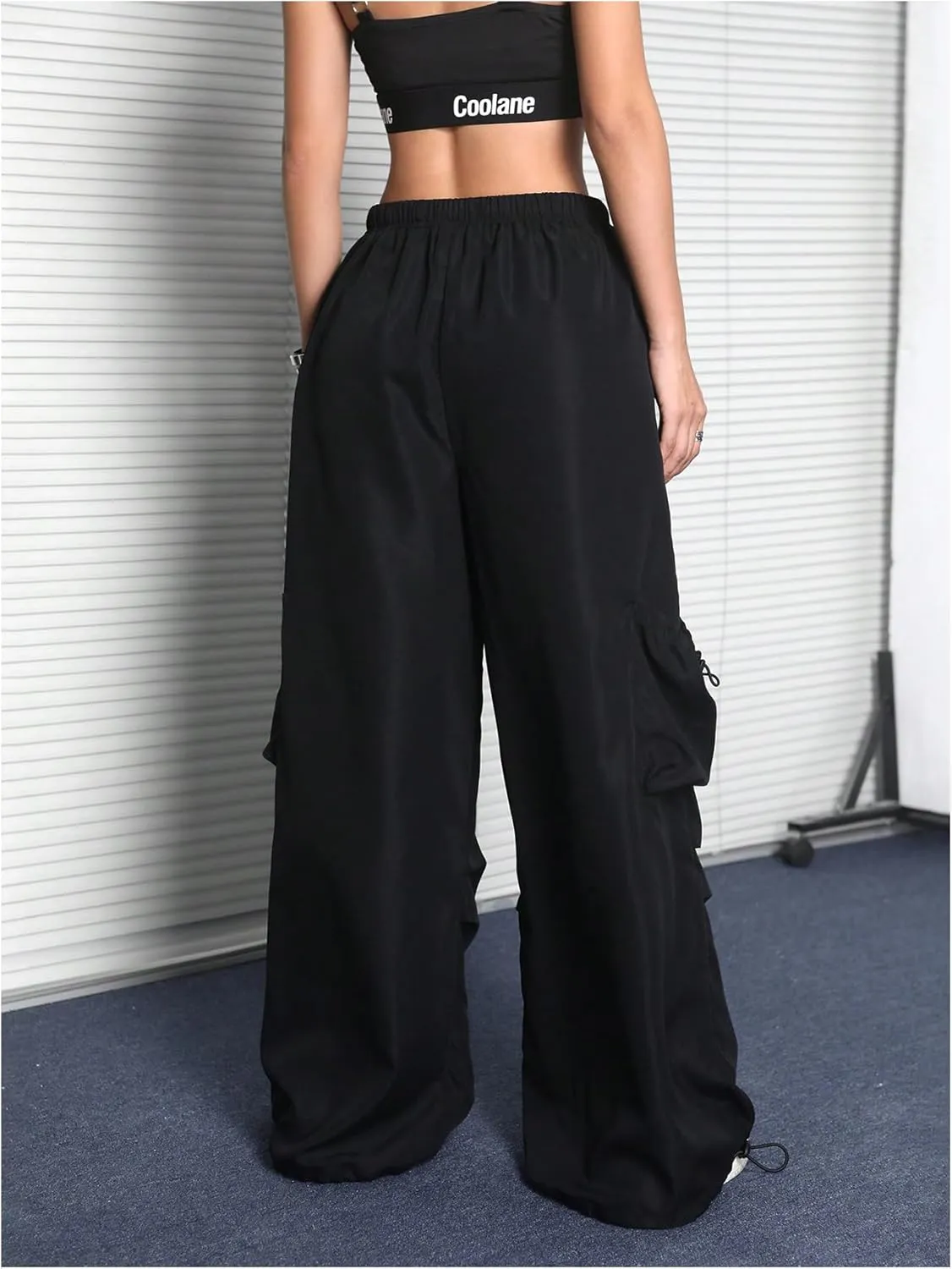 Girl's Straight Leg Cargo Pants Elastic High Waisted Baggy Track Wide Leg Trousers with Pocket