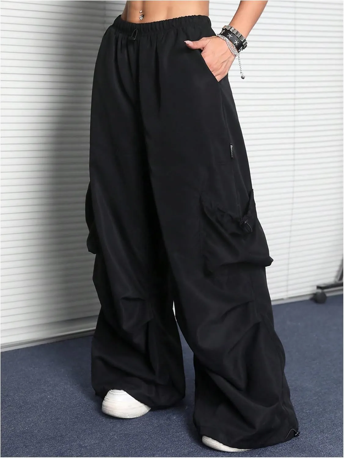 Girl's Straight Leg Cargo Pants Elastic High Waisted Baggy Track Wide Leg Trousers with Pocket