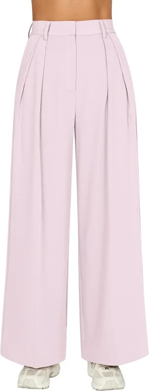 GOKATOSAU Women's Loose Fit High Elastic Waisted Wide Leg Straight Long Trousers Suit Pants