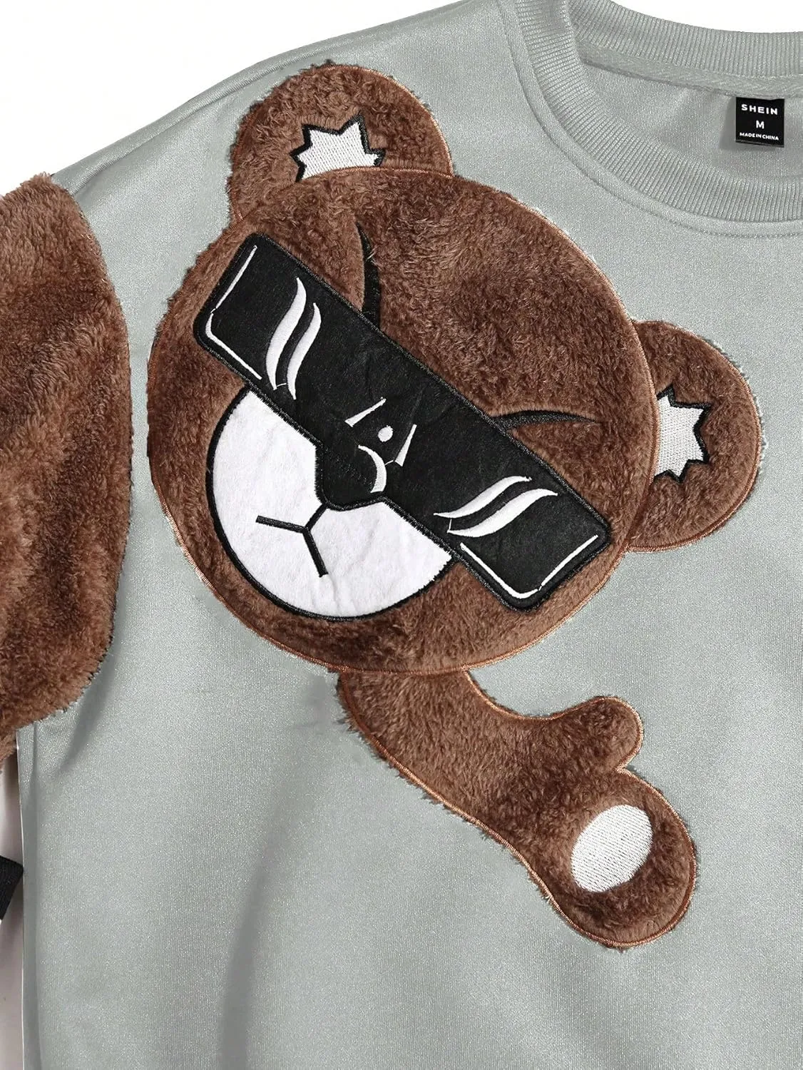 GORGLITTER Men's Bear Pattern Long Sleeve Sweatshirts Drop Shoulder Crewneck Pullover Tops