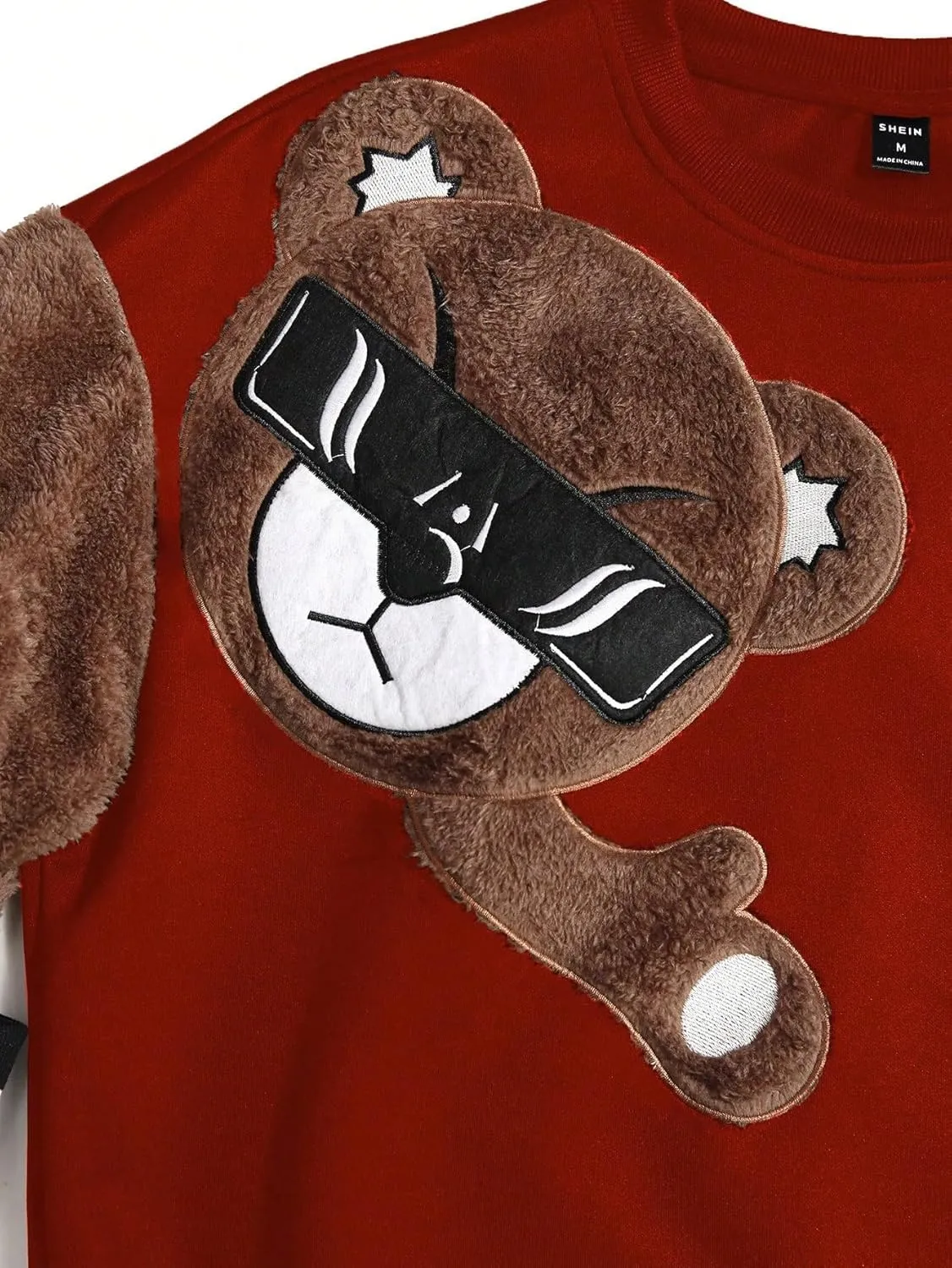 GORGLITTER Men's Bear Pattern Long Sleeve Sweatshirts Drop Shoulder Crewneck Pullover Tops