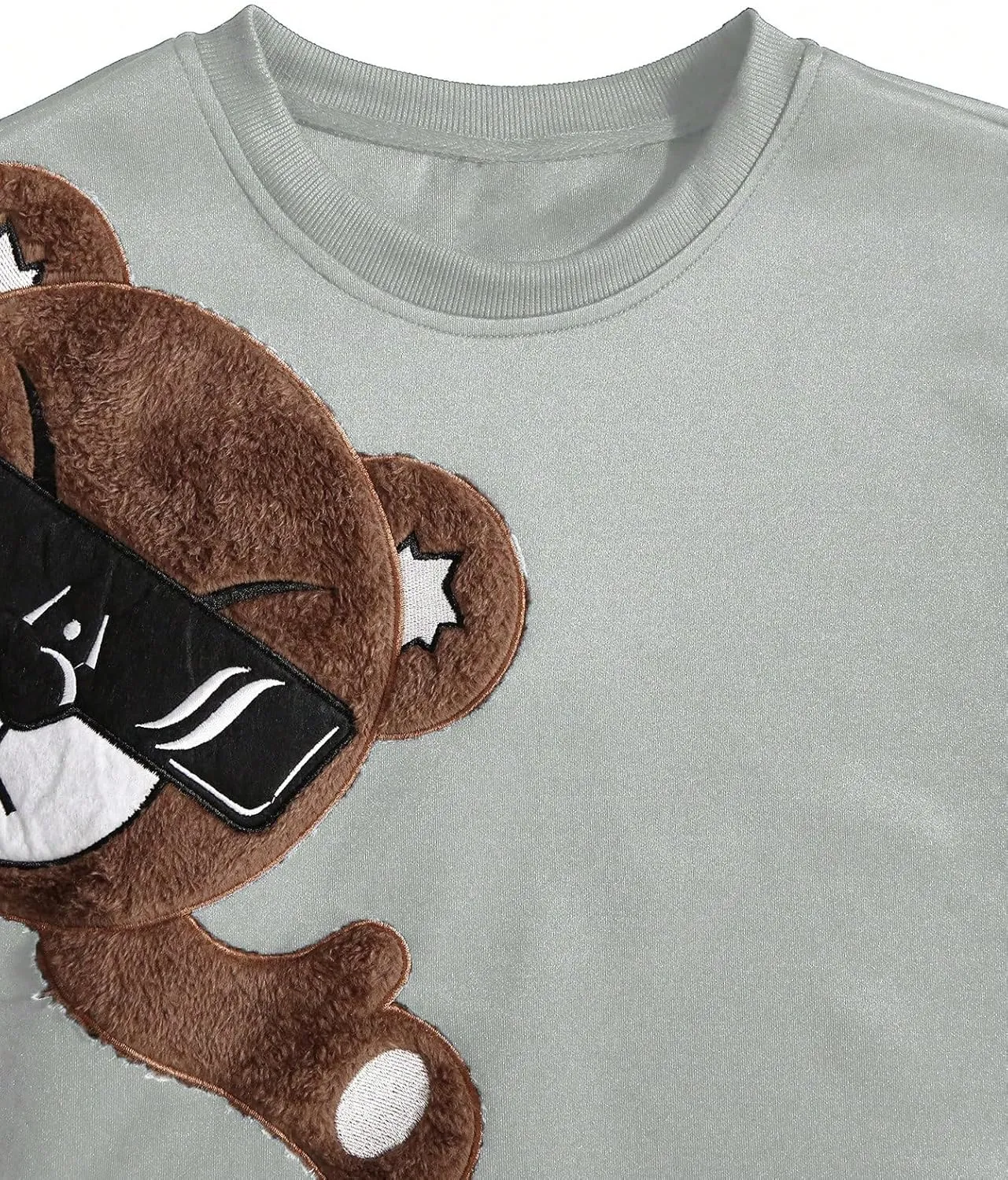 GORGLITTER Men's Bear Pattern Long Sleeve Sweatshirts Drop Shoulder Crewneck Pullover Tops