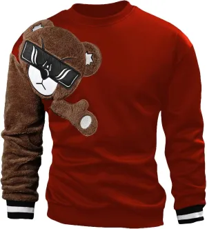 GORGLITTER Men's Bear Pattern Long Sleeve Sweatshirts Drop Shoulder Crewneck Pullover Tops