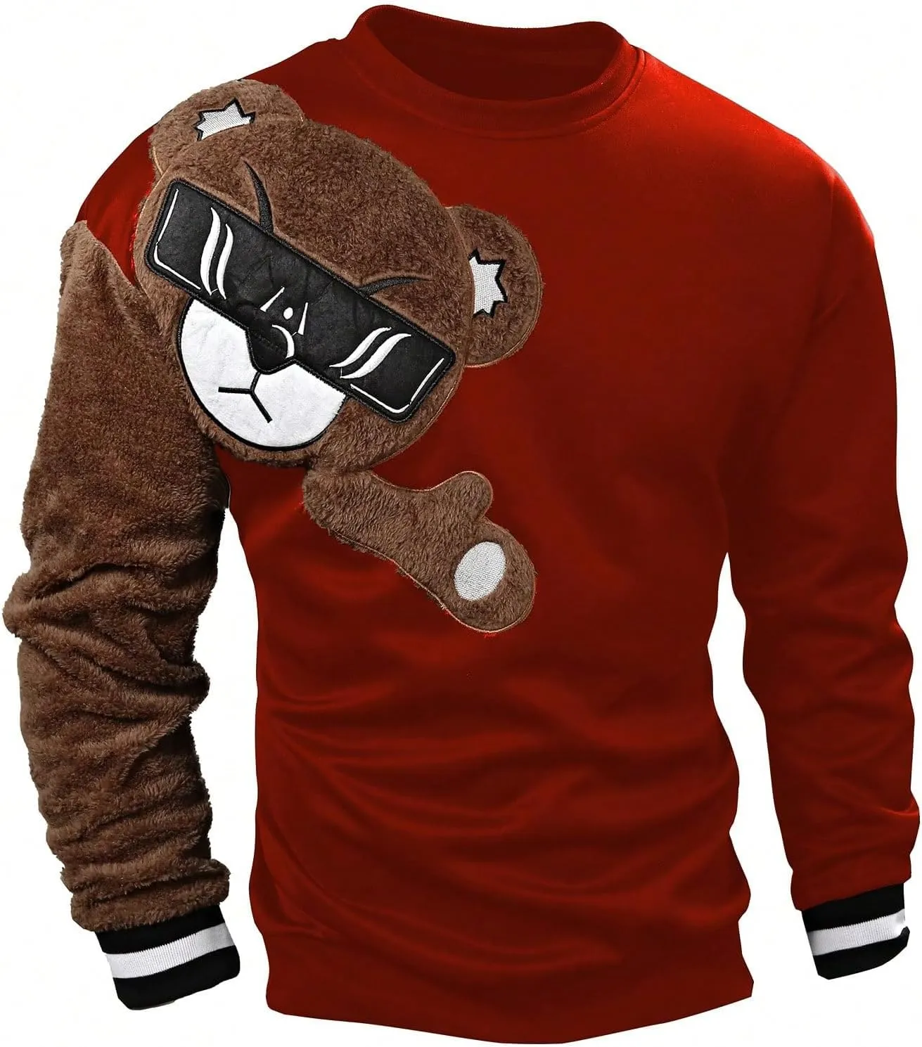 GORGLITTER Men's Bear Pattern Long Sleeve Sweatshirts Drop Shoulder Crewneck Pullover Tops