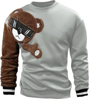 GORGLITTER Men's Bear Pattern Long Sleeve Sweatshirts Drop Shoulder Crewneck Pullover Tops