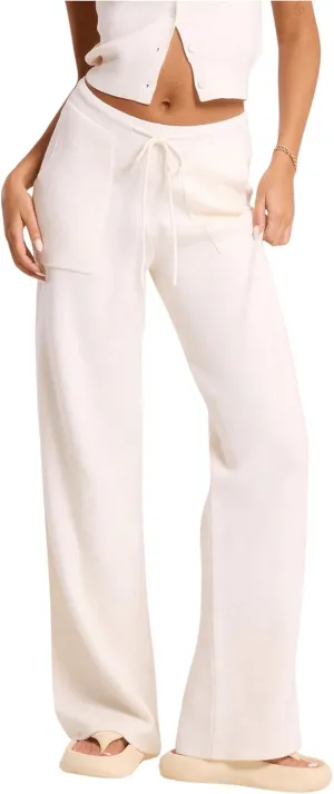 GORGLITTER Women's Solid Color Cable Knitted Flared Leg Pants Elastic Waist Bell Bottom Pant Streetwear