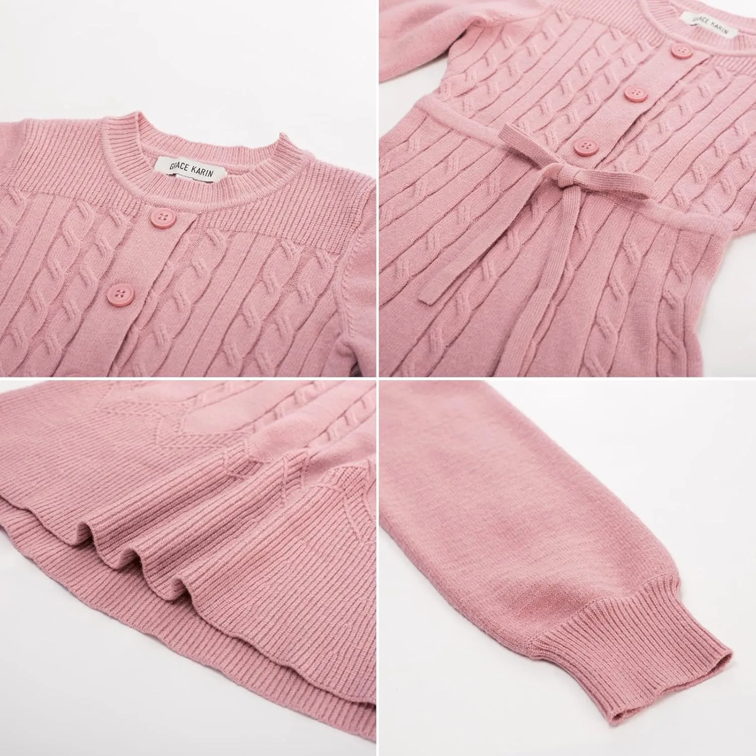 GRACE KARIN Girls Sweater Dress Fall Winter Long Sleeve Kids Fashion Drawstring Waist Cable Knit Dresses Size 5-12