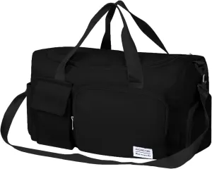 Gym Bag for Women, Duffle Bag with Wet Pocket & Shoes Compartment, Waterproof Carry On Sport Bag, Tote for Workout, Travel, Weekender, Black, Casual