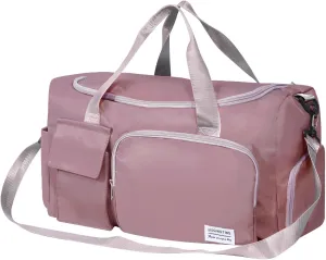 Gym Bag for Women, Duffle Bag with Wet Pocket & Shoes Compartment, Waterproof Carry On Sport Bag, Tote for Workout, Travel, Weekender, Pink, Casual