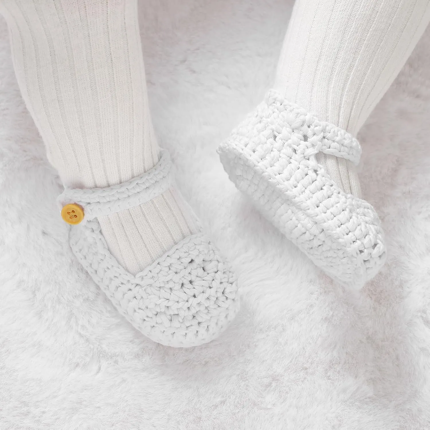 Hadetoto Baby Booties Newborn Baby Mary Jane Shoes Hand Crochet Knit First Walkers Cotton Infant Bootie