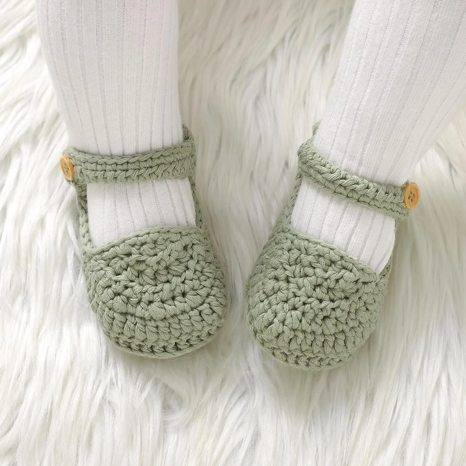Hadetoto Baby Booties Newborn Baby Mary Jane Shoes Hand Crochet Knit First Walkers Cotton Infant Bootie