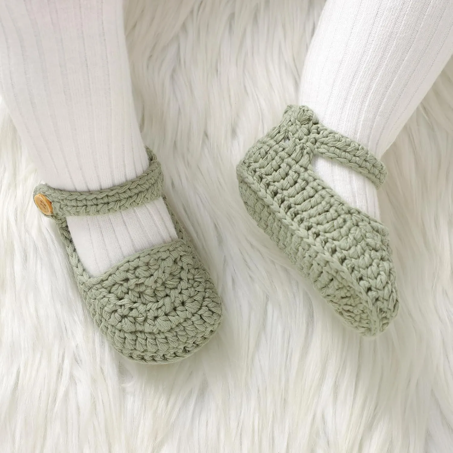 Hadetoto Baby Booties Newborn Baby Mary Jane Shoes Hand Crochet Knit First Walkers Cotton Infant Bootie