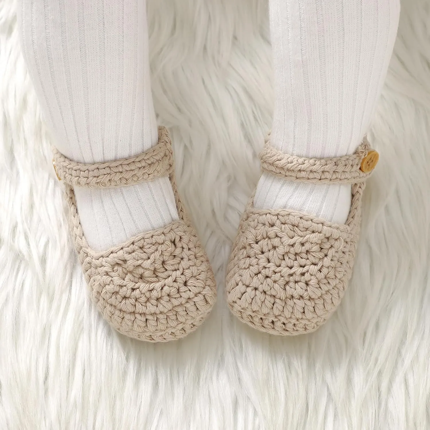 Hadetoto Baby Booties Newborn Baby Mary Jane Shoes Hand Crochet Knit First Walkers Cotton Infant Bootie