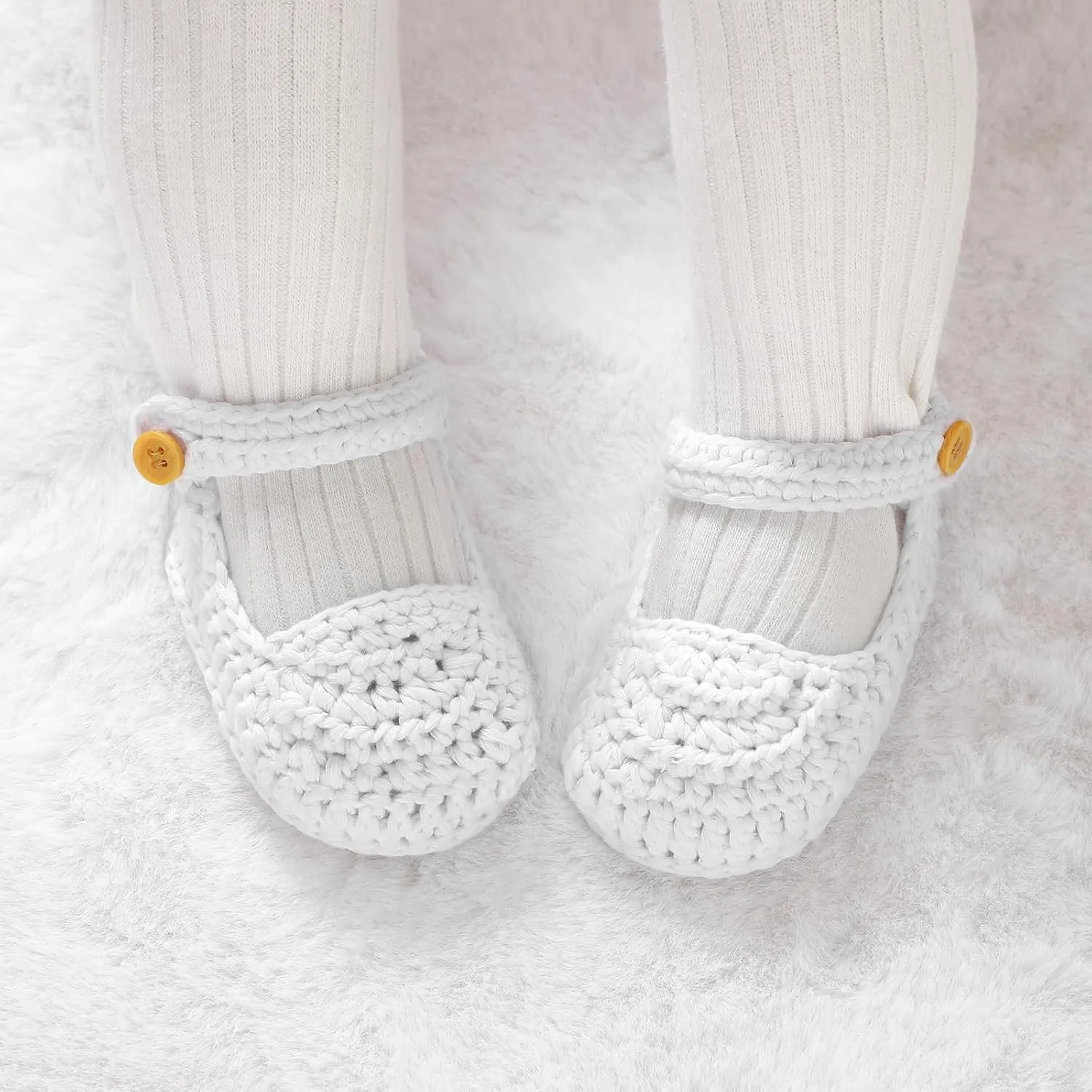 Hadetoto Baby Booties Newborn Baby Mary Jane Shoes Hand Crochet Knit First Walkers Cotton Infant Bootie