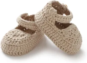 Hadetoto Baby Booties Newborn Baby Mary Jane Shoes Hand Crochet Knit First Walkers Cotton Infant Bootie