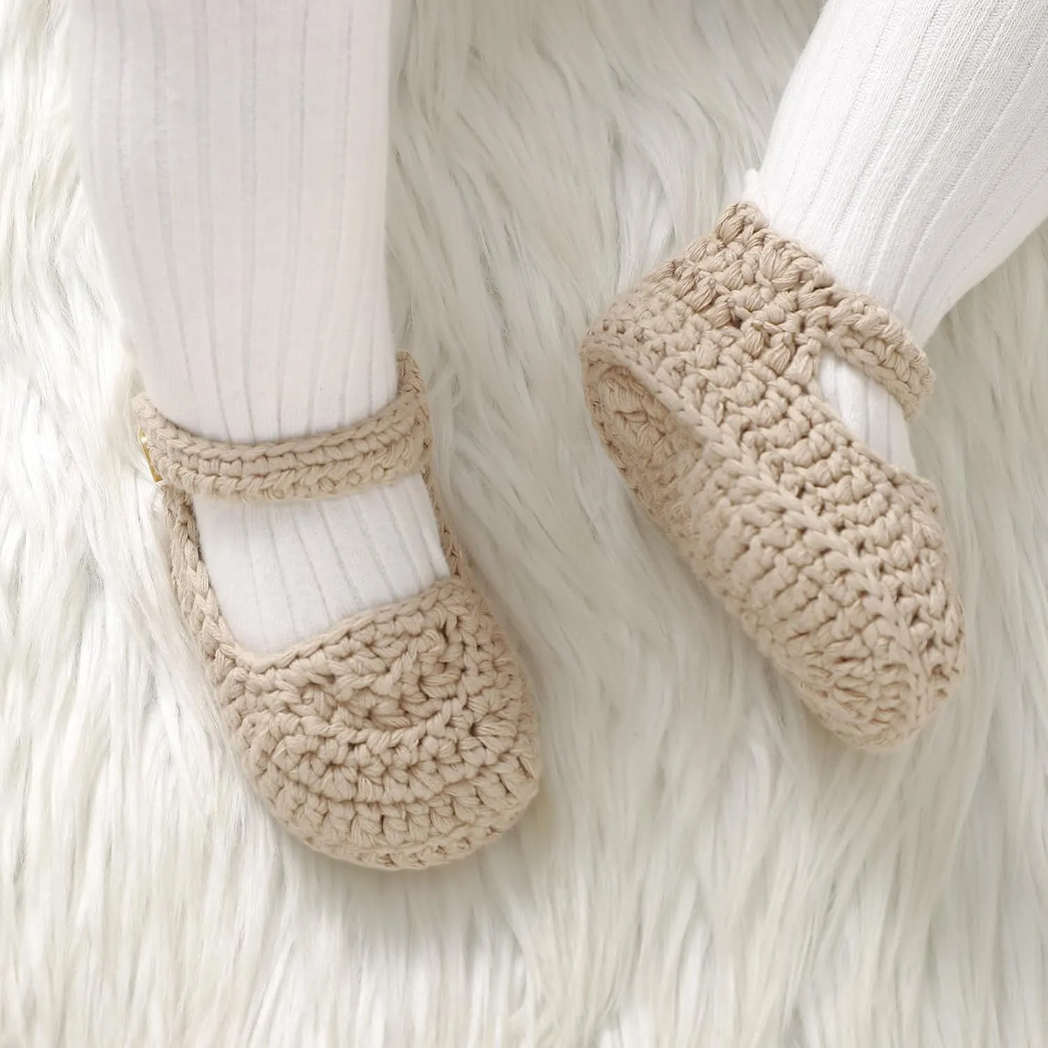 Hadetoto Baby Booties Newborn Baby Mary Jane Shoes Hand Crochet Knit First Walkers Cotton Infant Bootie