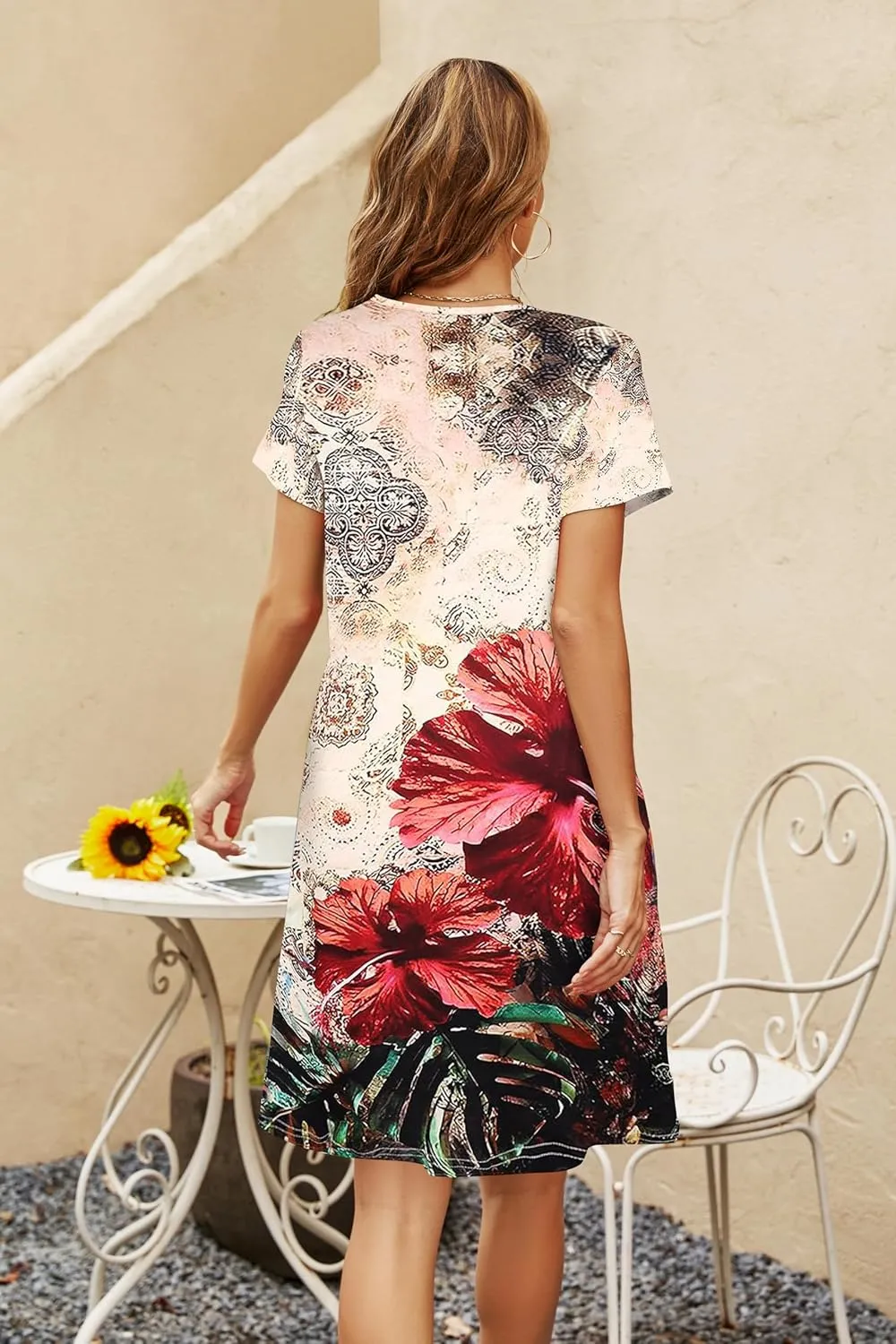 Halife Womens Summer Casual Tshirt Dress Loose Lace Hem Short Sleeve Beach Sundresses with Pockets