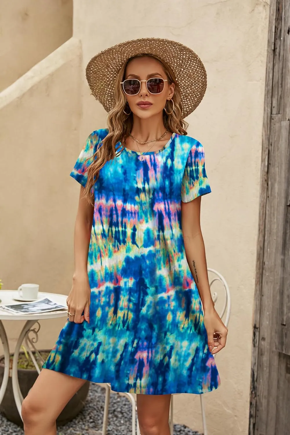 Halife Womens Summer Casual Tshirt Dress Loose Lace Hem Short Sleeve Beach Sundresses with Pockets