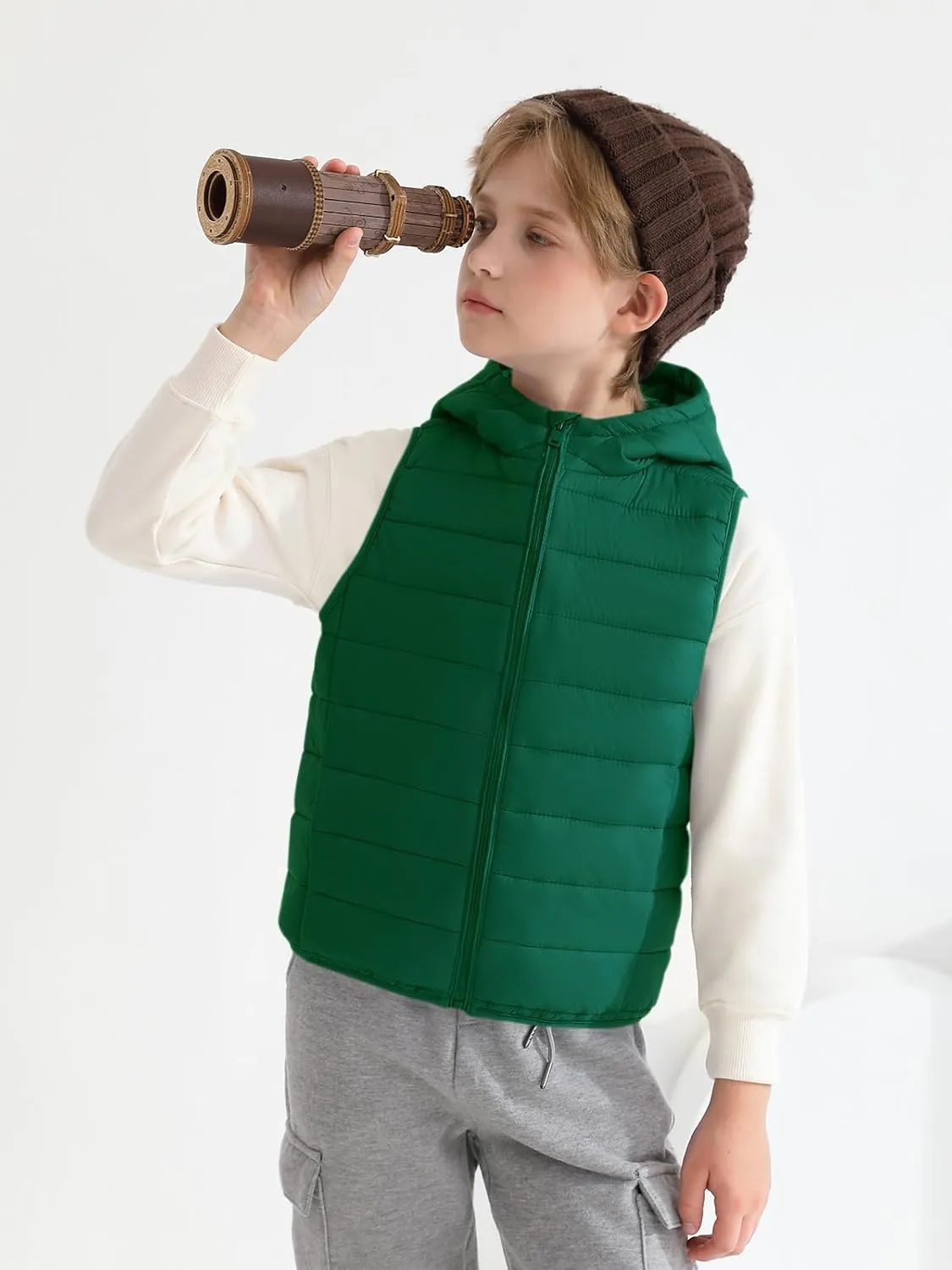 Haloumoning Boys Puffer Vest Kids Sleeveless Lightweight Puffy Down Jacket with Hood 4-14 Years