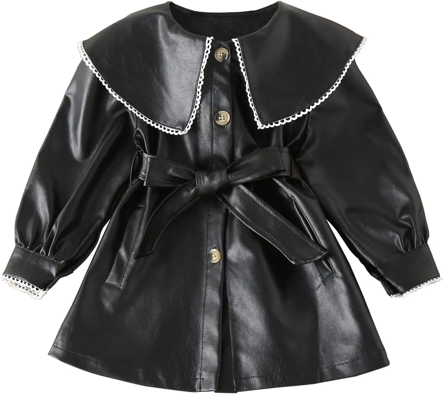 Happy Cherry Baby Girl Faux Leather Motorcycle Jacket Cute Ruffle Spring Fall PU Coat 1-5 Years