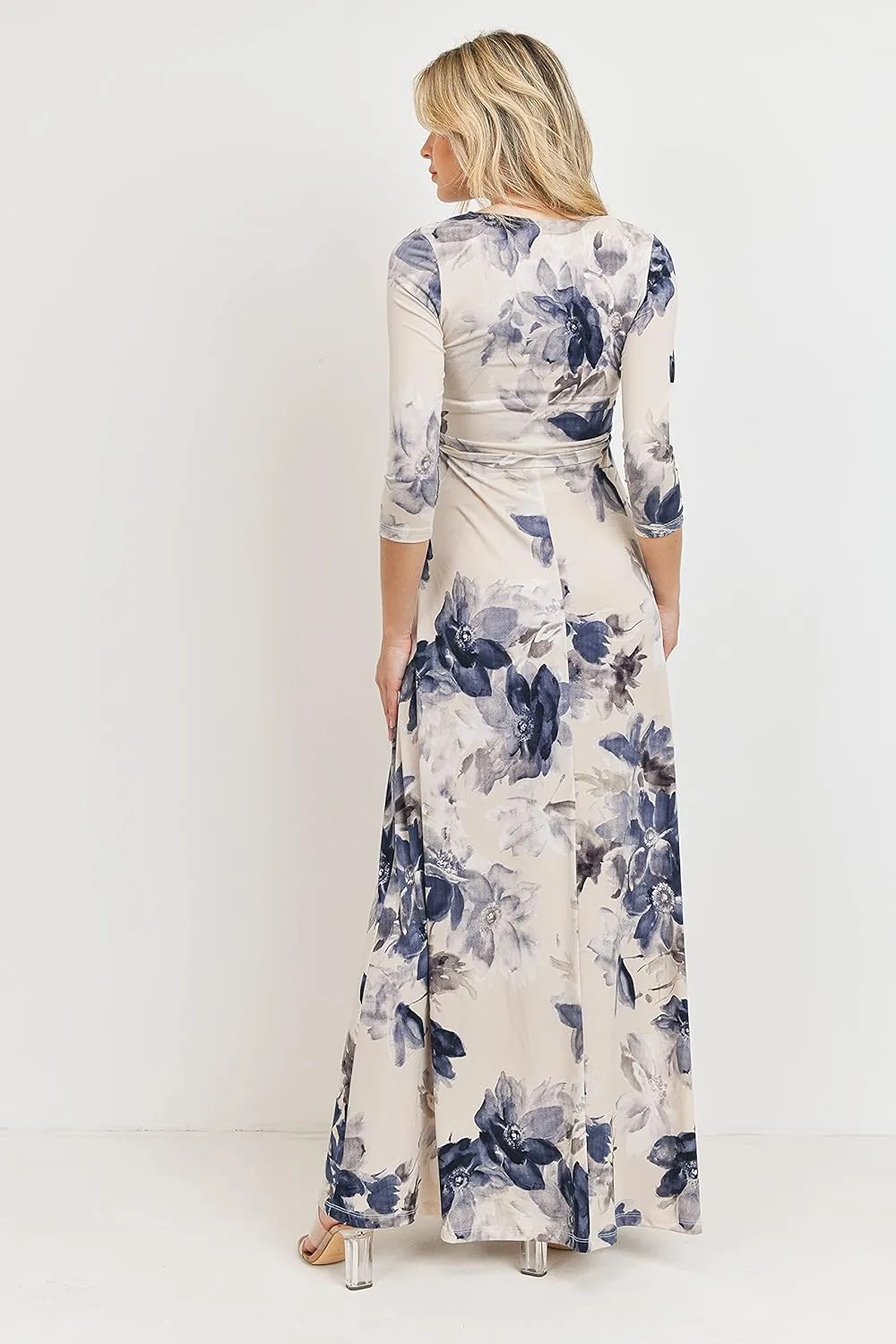HELLO MIZ Women's Faux Wrap Maxi Maternity Dress with Belt - Made in USA