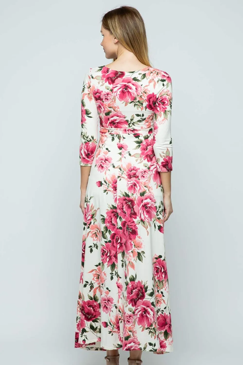 HELLO MIZ Women's Faux Wrap Maxi Maternity Dress with Belt - Made in USA