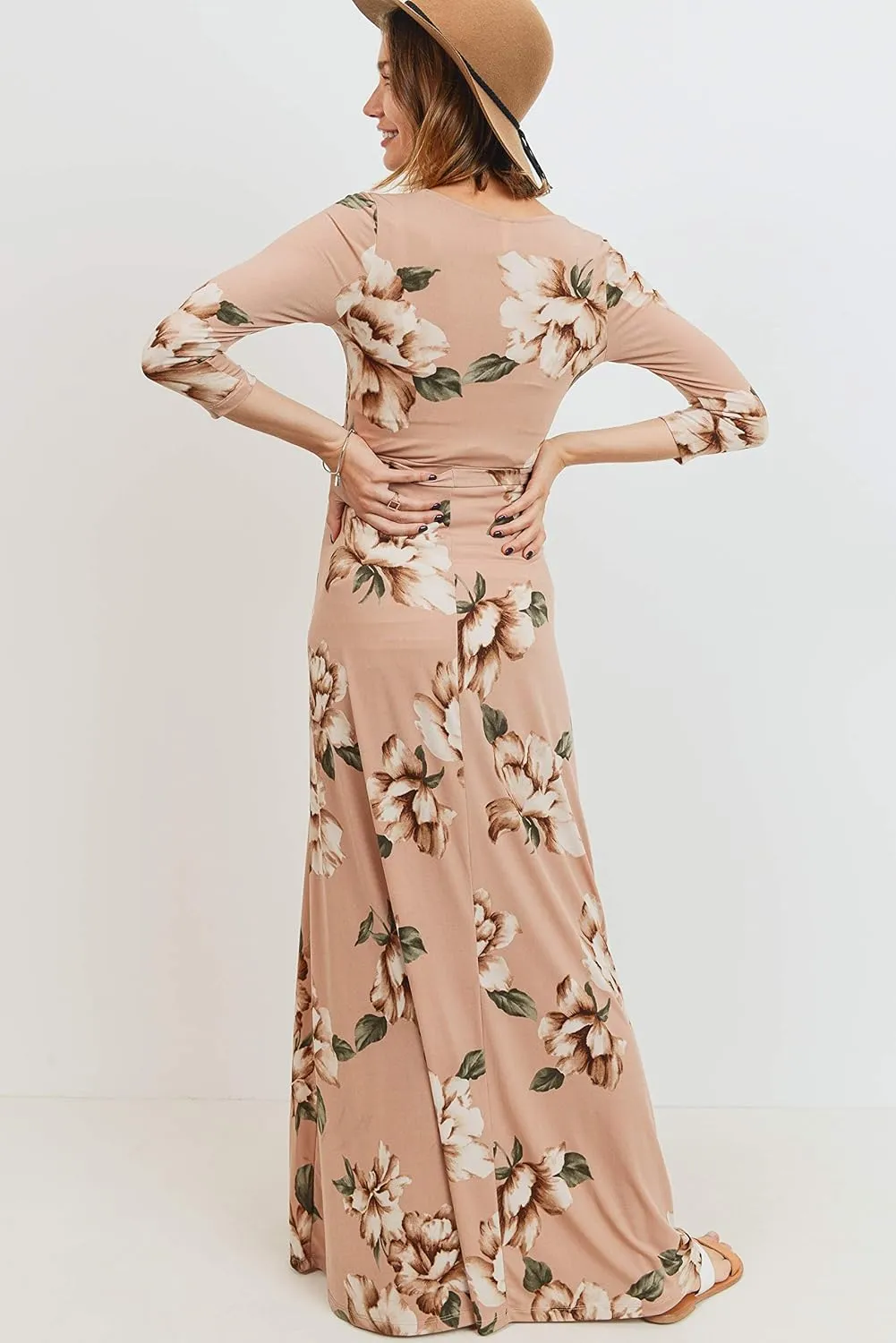 HELLO MIZ Women's Faux Wrap Maxi Maternity Dress with Belt - Made in USA