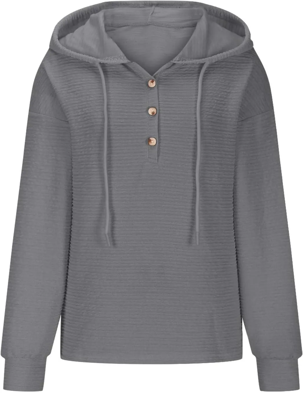 Hoodies for Women Drawstring Button Down V Neck Long Sleeve Casual Pullover Sweatshirt Hooded Spring Fall Tops 2024