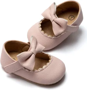 HsdsBebe Infant Baby Girls Mary Jane Flats Bow Non-Slip Soft Sole Princess Toddler First Walkers Sneaker Wedding Dress Shoes