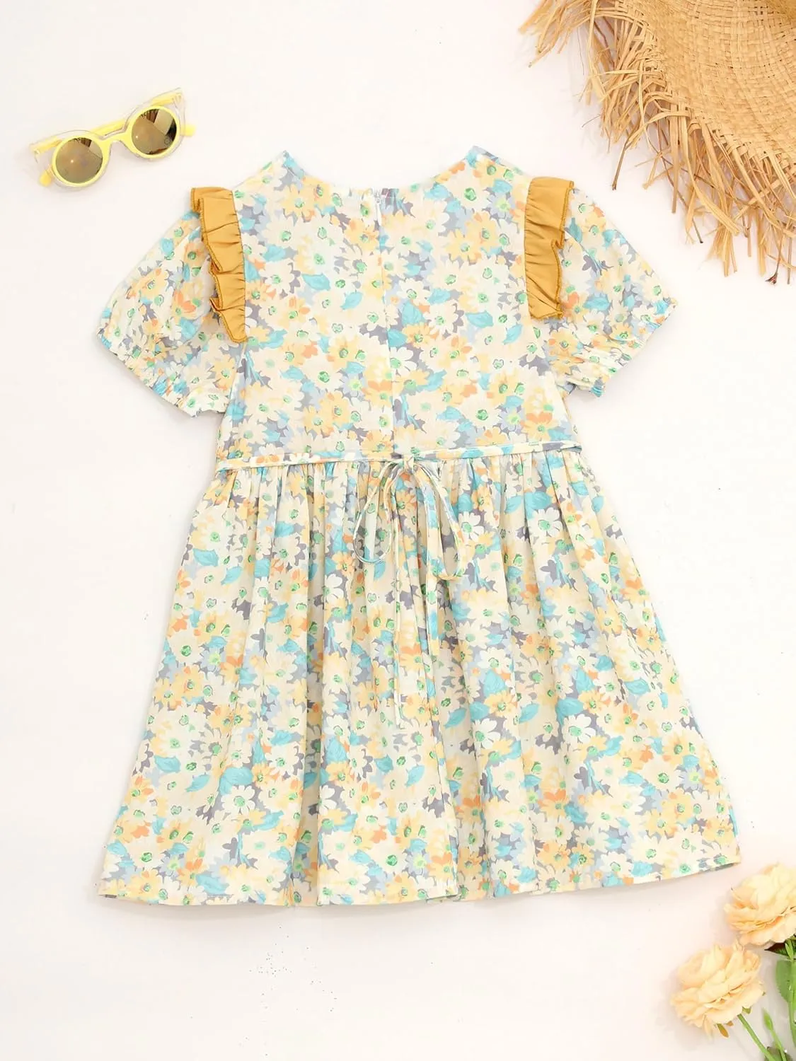 iiniim Kids Girls Casual Beach Dress Short Sleeve Zippy A-line Dress Summer Holiday Dress