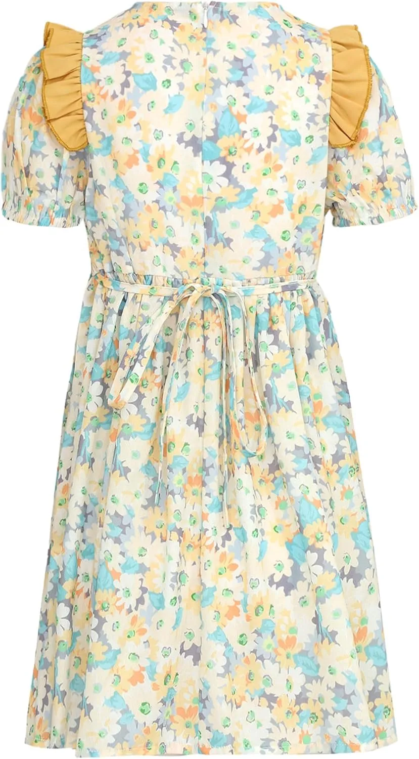 iiniim Kids Girls Casual Beach Dress Short Sleeve Zippy A-line Dress Summer Holiday Dress