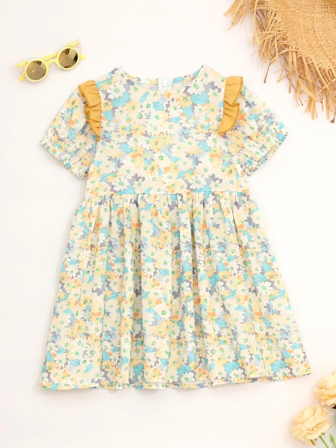 iiniim Kids Girls Casual Beach Dress Short Sleeve Zippy A-line Dress Summer Holiday Dress