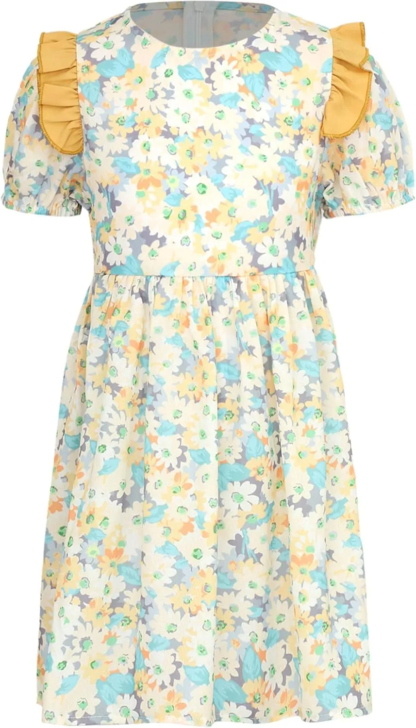 iiniim Kids Girls Casual Beach Dress Short Sleeve Zippy A-line Dress Summer Holiday Dress