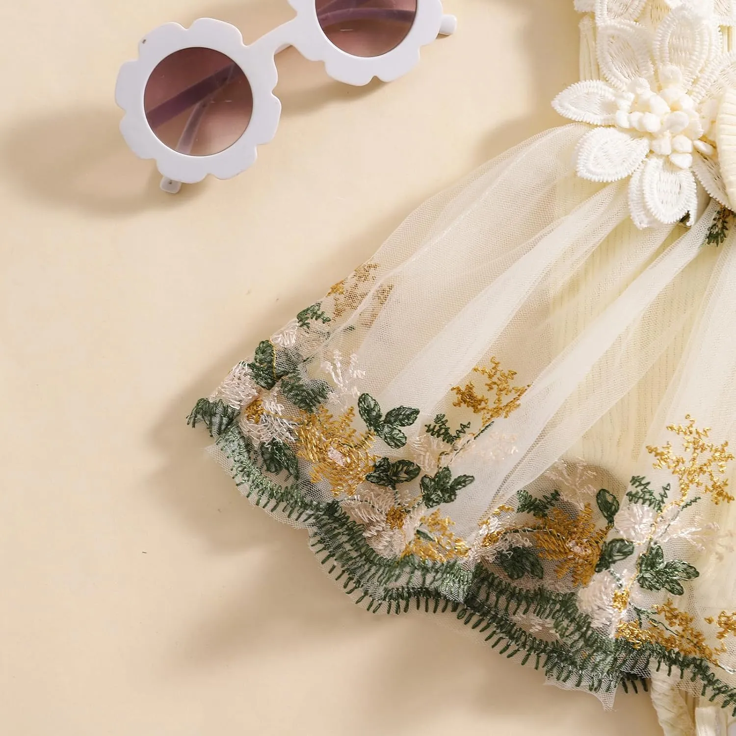 Infant Baby Girl Summer Clothes Romper Dress Embroidery Mesh Tulle Skirt Hem Ribbed Bodysuit Cute Newborn Outfits
