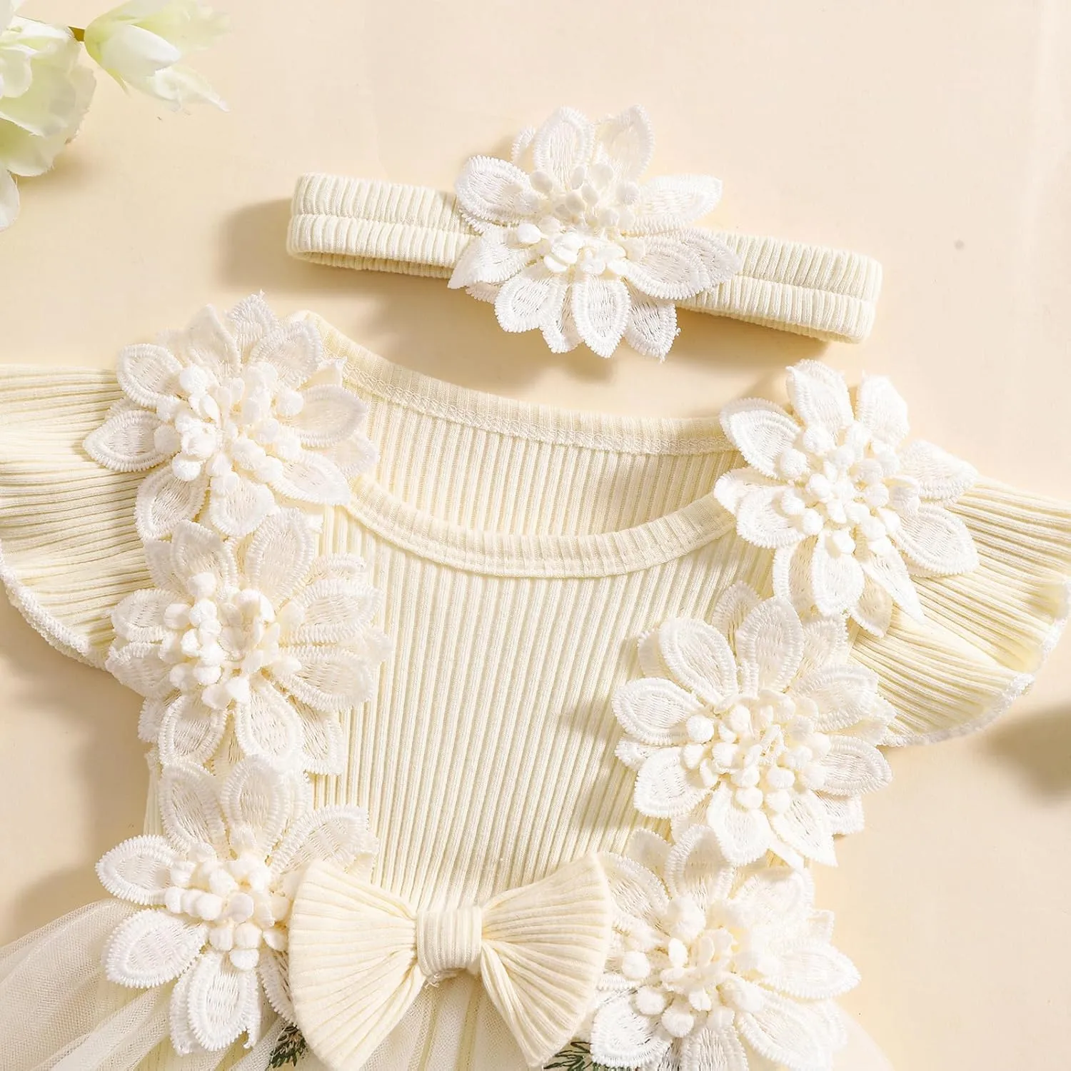 Infant Baby Girl Summer Clothes Romper Dress Embroidery Mesh Tulle Skirt Hem Ribbed Bodysuit Cute Newborn Outfits