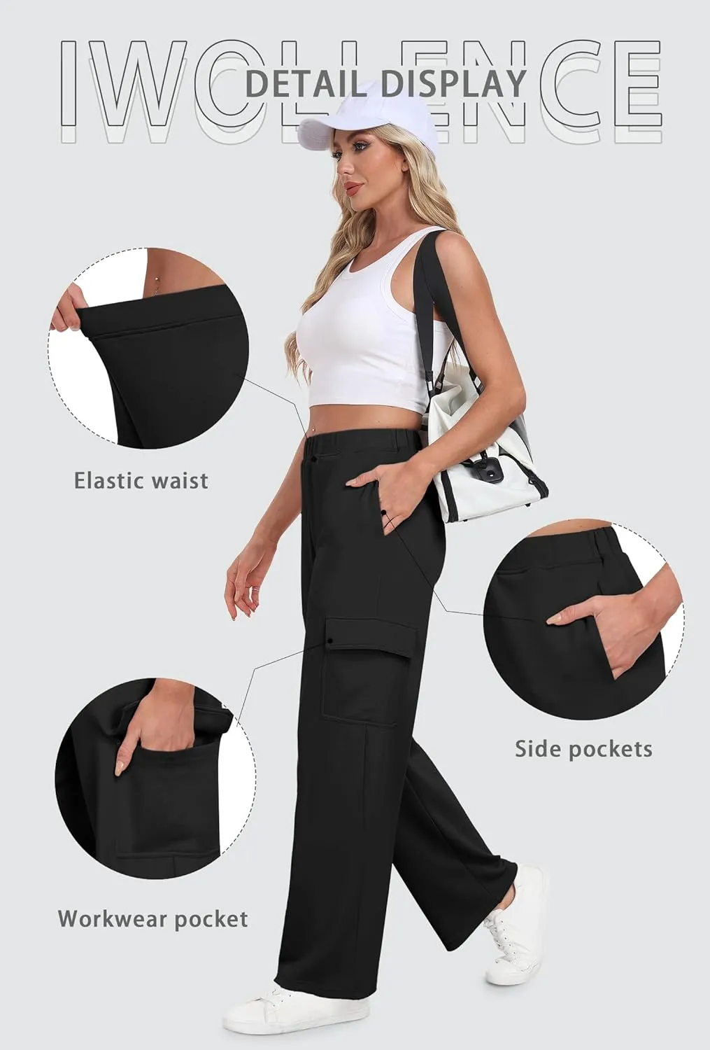 IWOLLENCE Womens Cargo Sweatpants Baggy Wide Straight Leg Sweats Pants with Pockets