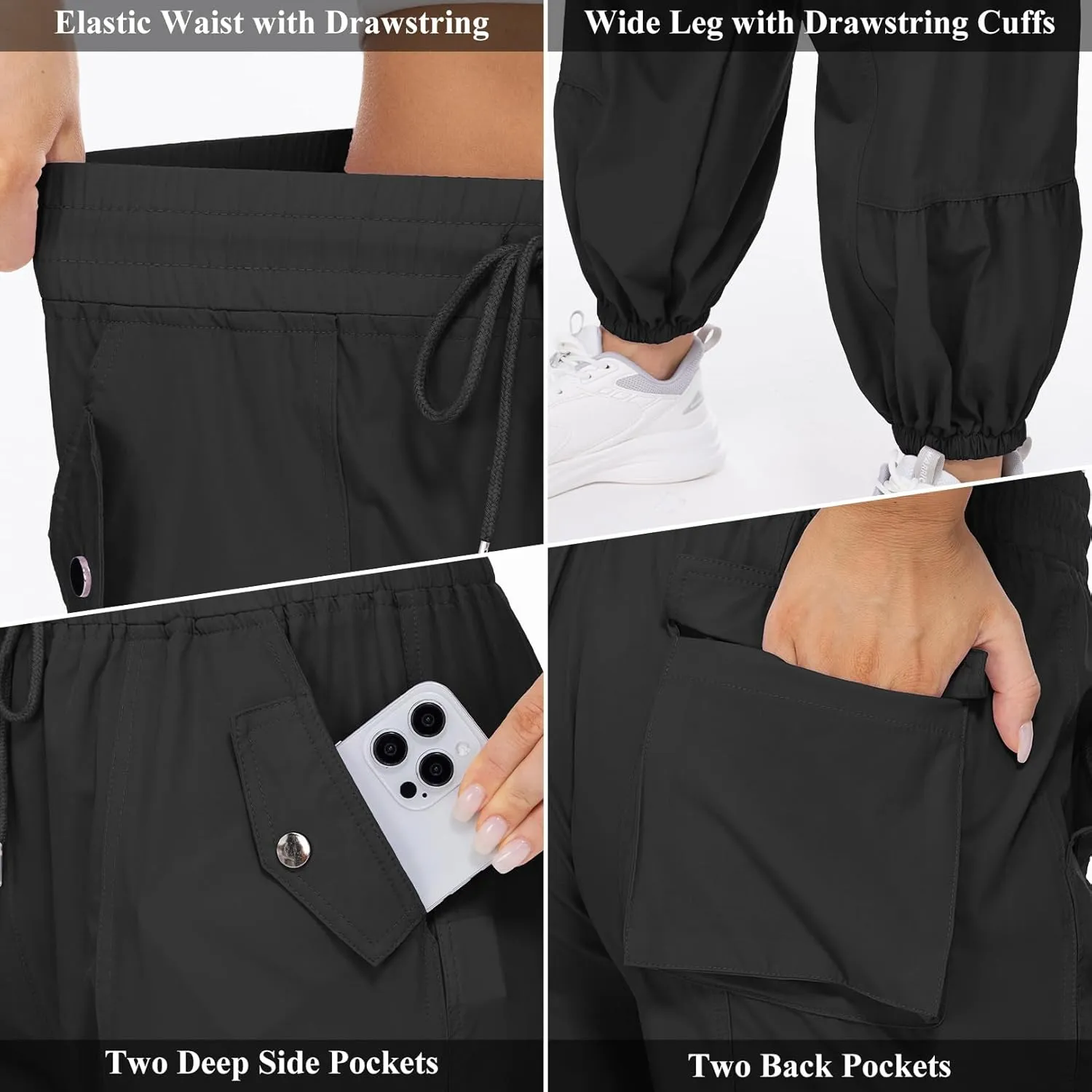 Jessie Kidden Womens Baggy Parachute Pants Drawstring Elastic Loose Jogger for Women Casual Lightweight Hiking