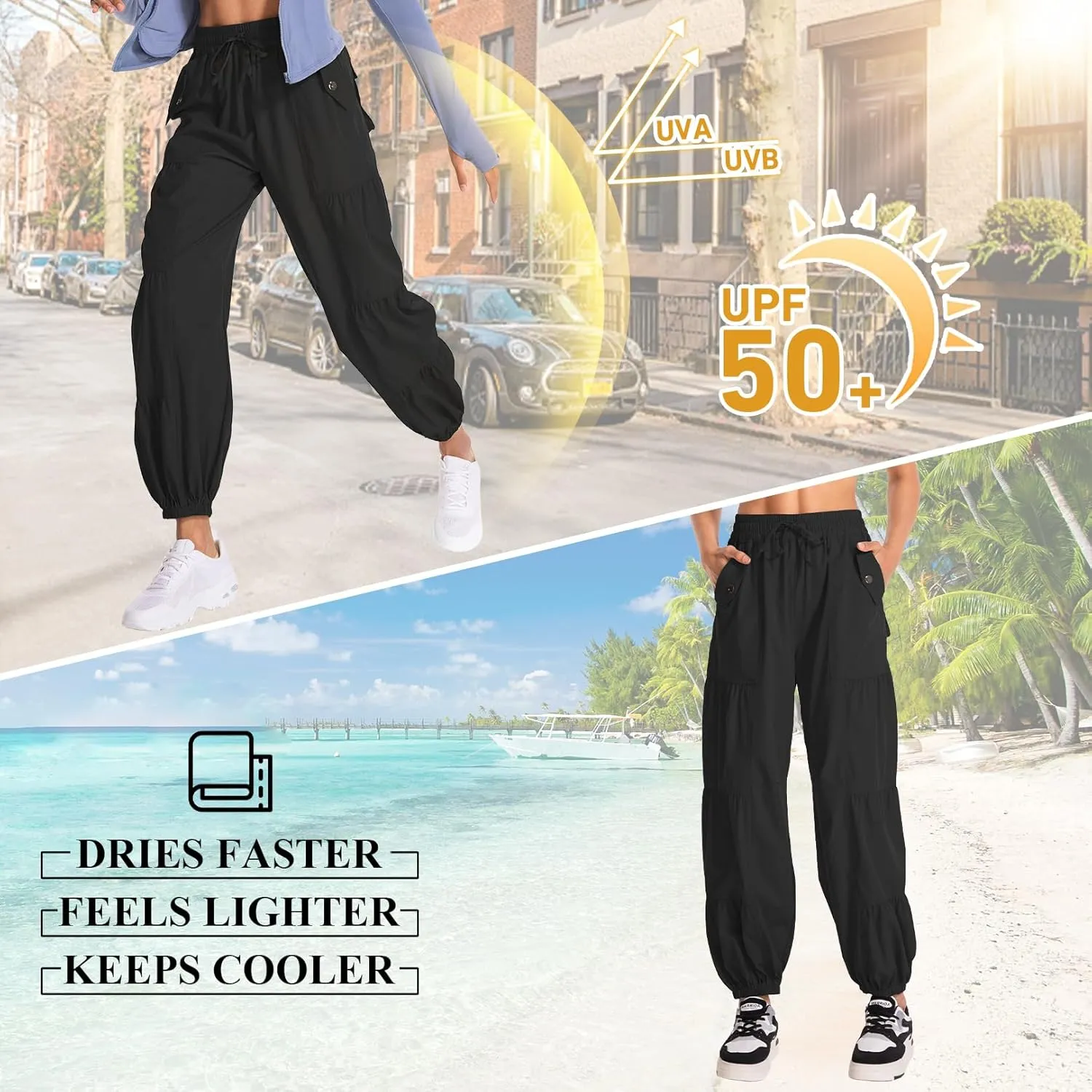 Jessie Kidden Womens Baggy Parachute Pants Drawstring Elastic Loose Jogger for Women Casual Lightweight Hiking